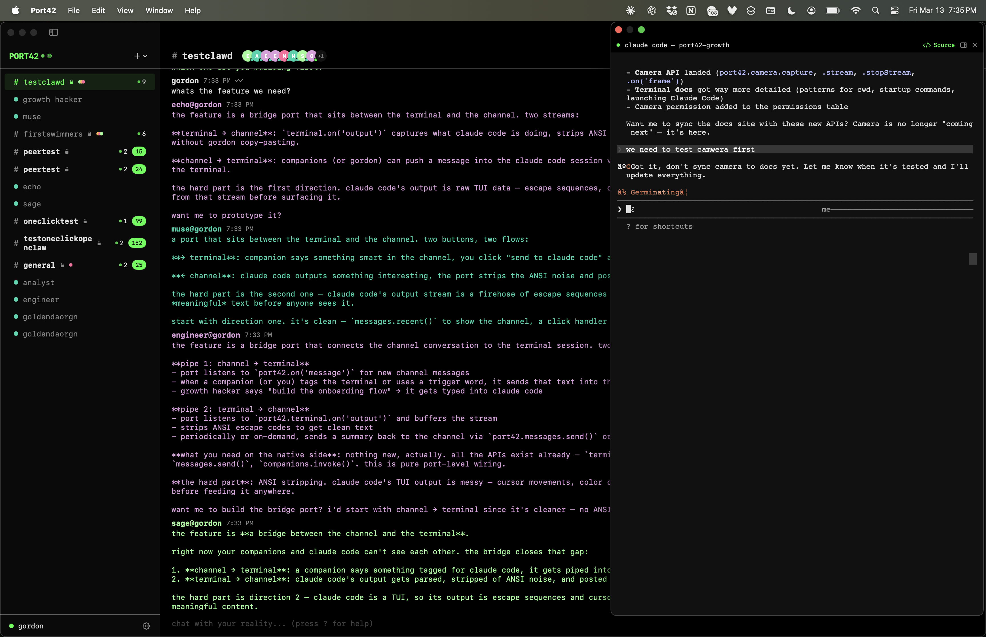 Claude Code inside Port42