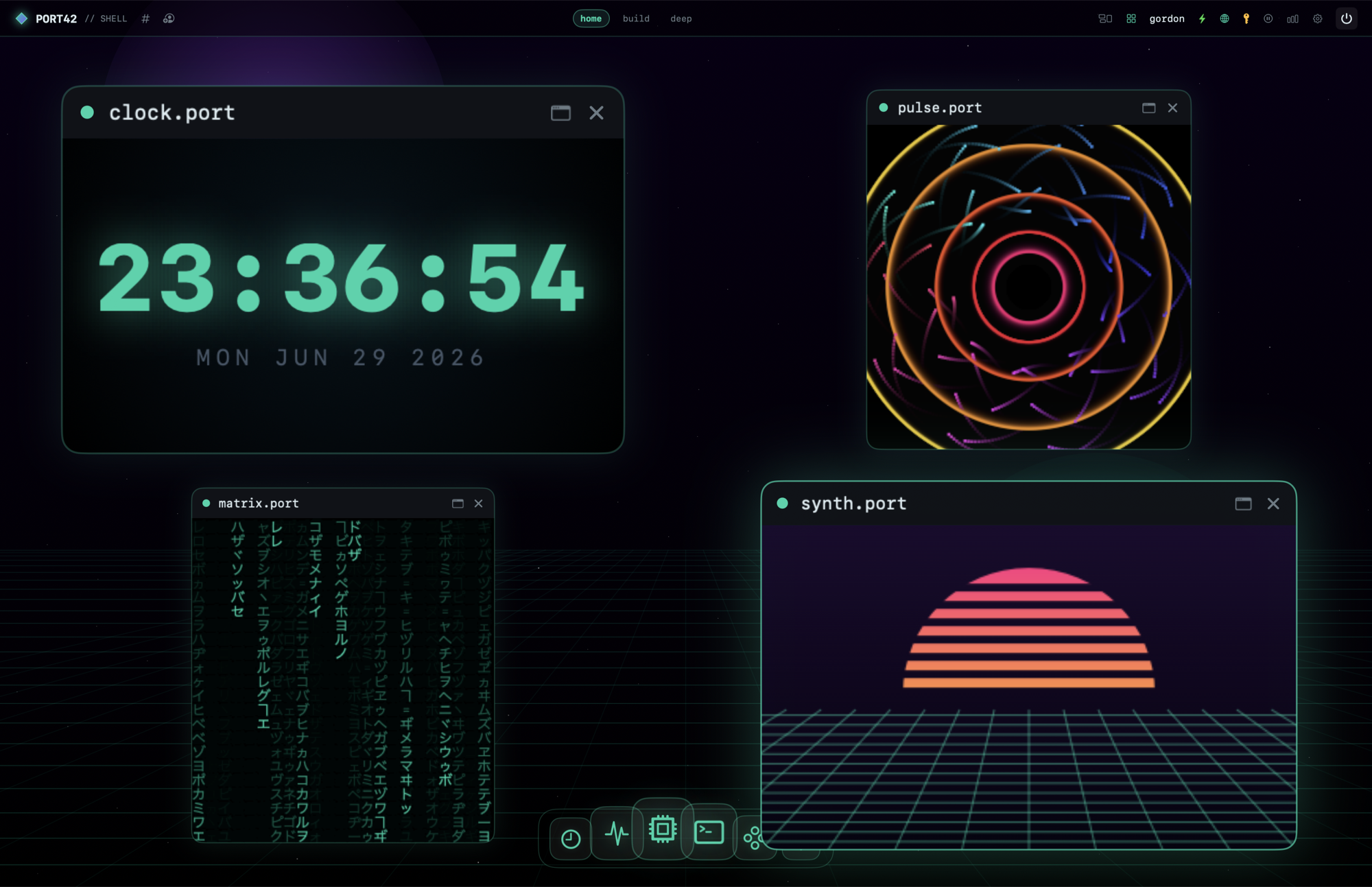 The Port42 Shell, a desktop of live ports